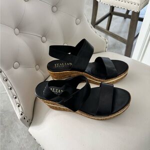 Italian Shoemakers Black and Tan Wedge Sandals
